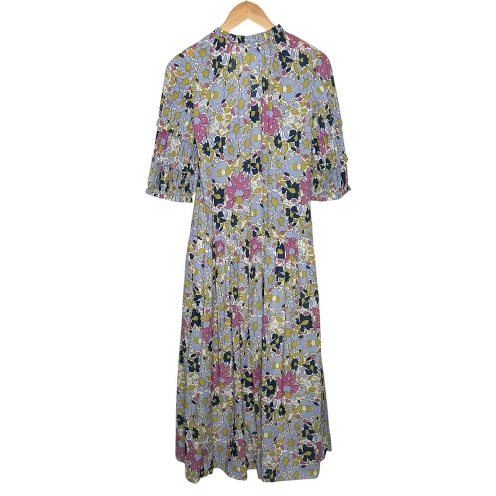 Rebecca Taylor Passion Flower Pleated Puff Sleeve Midi Dress Women's Small